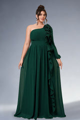 Curveins Plus Size Asymmetric One-Shoulder Ruffled Long Dress