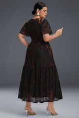 Curveins Plus Size Velvet V-Neck Ruched Dress