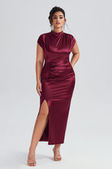 Plus Size Satin High-Waisted Black Maxi Dress