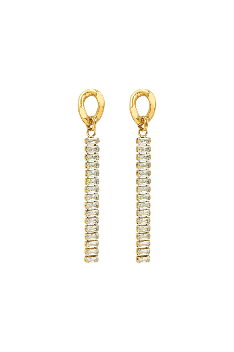 Curveins Linear Gem Drop Gold Earrings