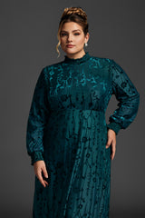 Curveins Plus Size Navy Blue Floral Velvet Maxi Dress