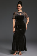 Curveins Plus Size Round Neck Sequin Mermaid Maxi Dress