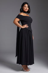 Curveins Plus Size Scarf Neck Off Shoulder Cinched Waist Elegant Maxi Dress