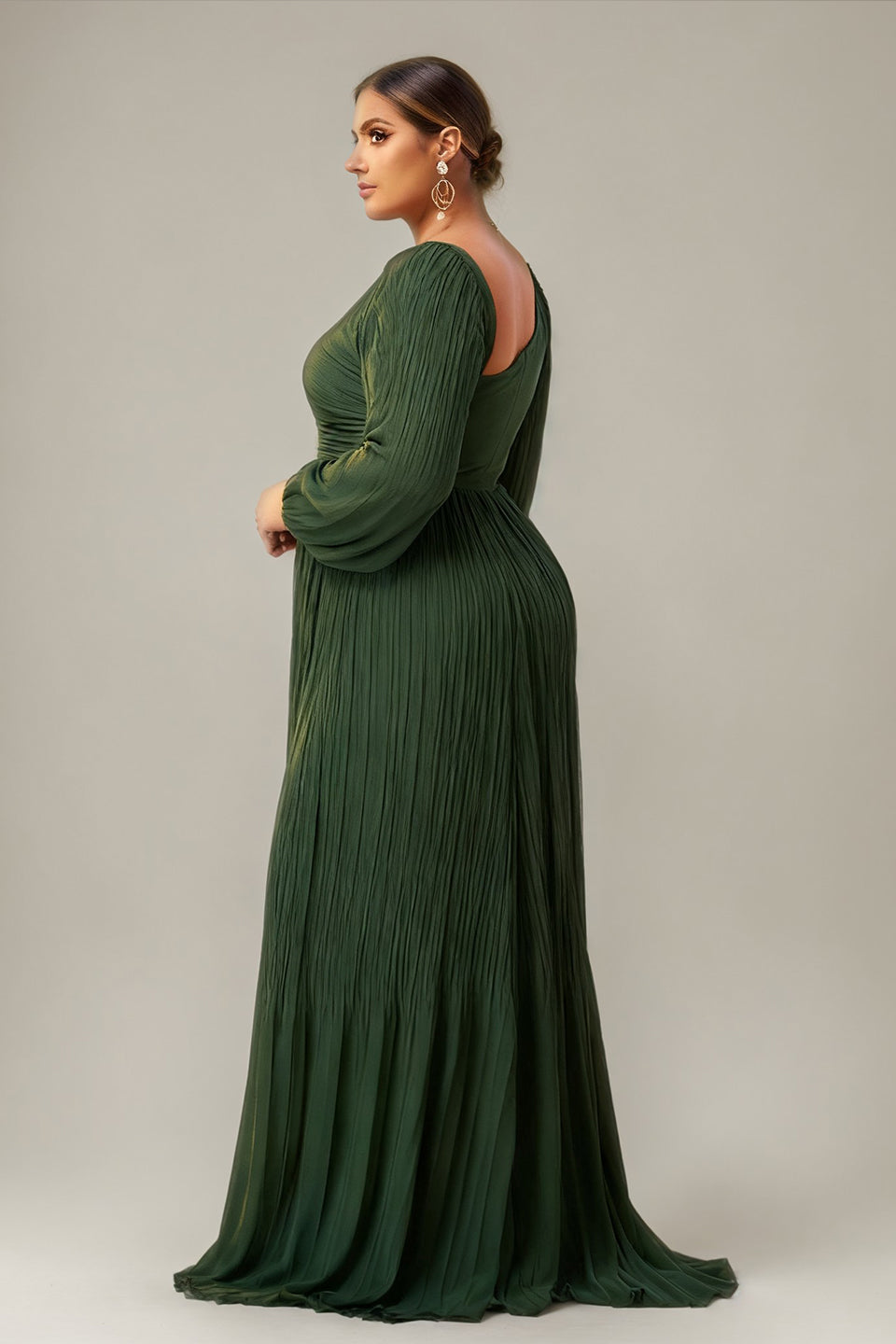 Curveins Plus Size Cross Neck Lantern Sleeve Waist Slim Maxi Dress