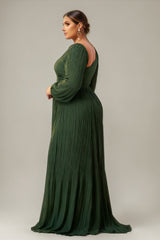 Curveins Plus Size Cross Neck Lantern Sleeve Waist Slim Maxi Dress