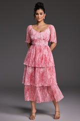 Curveins Plus Size V-Neck Ruffle Hem Tiered Maxi Dress
