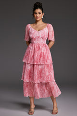 Curveins Plus Size V-Neck Ruffle Hem Tiered Maxi Dress