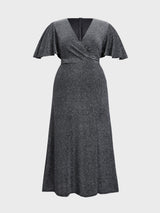Curveins Plus Size V-Neck Ruffle Sleeve Maxi Dress