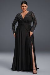 Curveins Plus Size Elegant V-Neck Sequin Maxi Dress