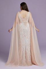 Curveins Plus Size V-Neck Sequin Maxi Dress with Cape Sleeves