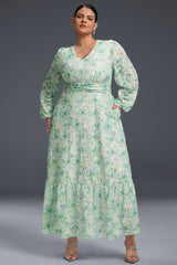 Curveins Plus Size V-Neck Floral Maxi Dress
