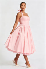 Curveins Plus Size Halter Neck Spaghetti Strap Sleeveless Puff Skirt Midi Dress