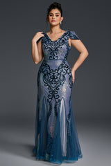 Curveins Plus Size Sequin V-Neck Bodycon Maxi Dress