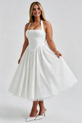 Curveins Plus Size Halter Neck Spaghetti Strap Sleeveless Puff Skirt Midi Dress