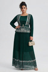 Curveins Plus Size Square Neck Long Sleeve Pleated Waist Maxi Dress
