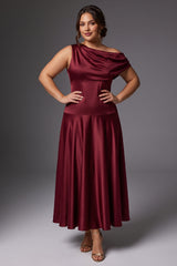 Curveins Plus Size One Shoulder Sleeveless Cinched Waist Elegant Maxi Dress