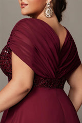 Curveins Plus Size V-Neck Short Sleeve Asymmetrical A-Line Maxi Dress