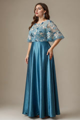 Curveins Plus Size Round Neck Batwing Sleeve Ruffle Patchwork Elegant Maxi Dress