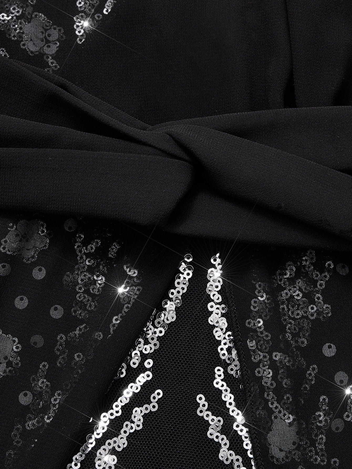 Curveins Plus Size Round Neck Ruffle Floral Sleeve Sequin Maxi Dress