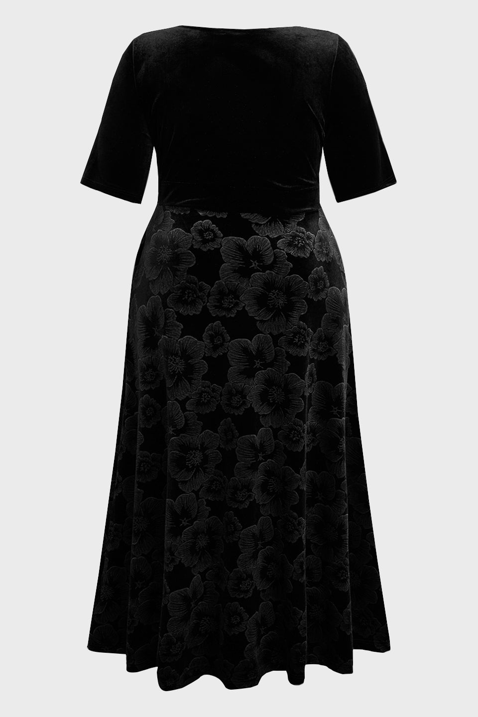 Curveins Plus Size V-Neck Long Sleeves Fitted Waist Floral Patchwork Maxi Dress