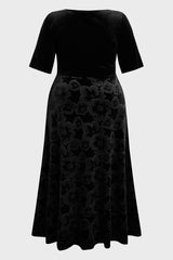 Curveins Plus Size V-Neck Long Sleeves Fitted Waist Floral Patchwork Maxi Dress