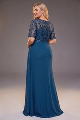 Curveins Plus Size Crew Neck Short Sleeve Sequin Panelled Side Ribbon Elegant Maxi Dress