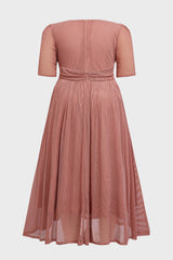 Curveins Plus Size V-Neck Short Sleeve Ruffle Hem Maxi Dress-Pink