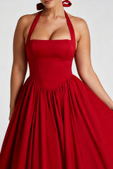 Curveins Plus Size Halter Neck Spaghetti Strap Sleeveless Puff Skirt Midi Dress