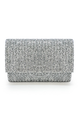 Silver Rhinestone Clutch Bag - Sparkling evening accessory with rhinestone details and snap closure.
