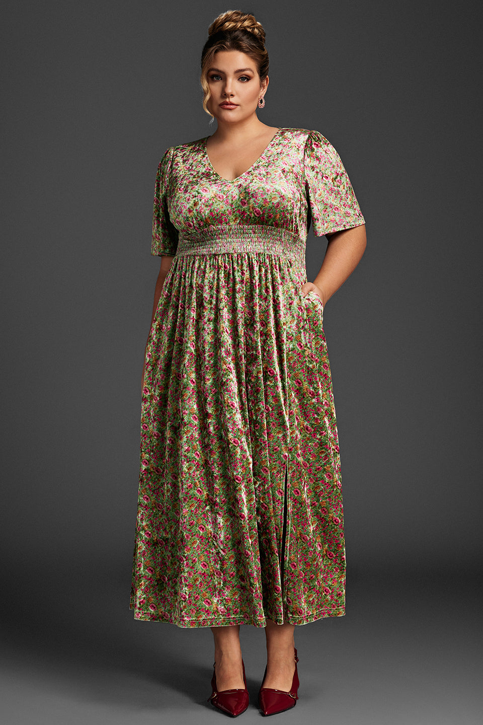 Curveins Plus Size Velvet Plain Maxi Dress