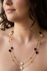 Curveinse Vintage Black Red Layered Long Statement Necklace