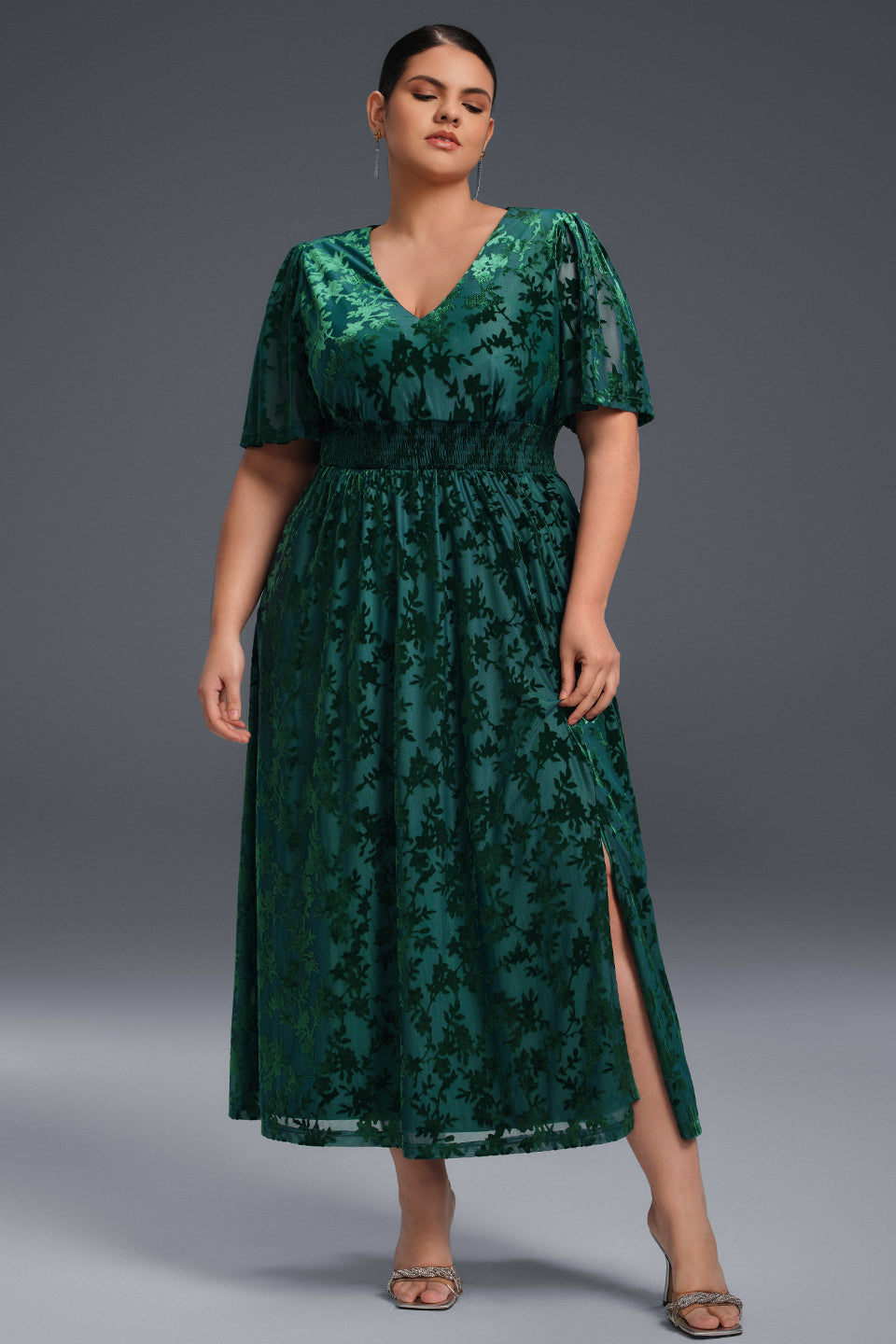 Curveins Plus Size Velvet Plain Maxi Dress