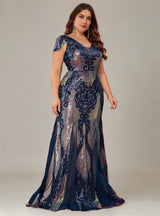 Curveins Plus Size Sequin V-Neck Bodycon Maxi Dress