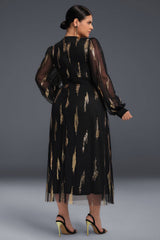 Curveins Plus Size V-Neck Sequin Long Sleeve Maxi Dress
