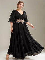 Curveins Plus Size V-Neck Embroidered Belted Maxi Dress