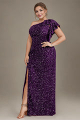 Curveins Plus Size Sequin One Shoulder Formal Dress
