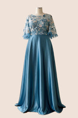 Curveins Plus Size Round Neck Batwing Sleeve Ruffle Patchwork Elegant Maxi Dress