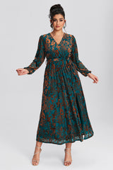 Curveins Plus Size Green Floral Velvet Wrap Maxi Dress