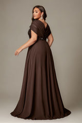 Curveins Plus Size V-Neck Short Sleeve Asymmetrical A-Line Maxi Dress