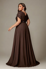 Curveins Plus Size V-Neck Short Sleeve Asymmetrical A-Line Maxi Dress