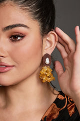 Curveinse Natural Stone Wooden Baroque Pearl Statement Earrings