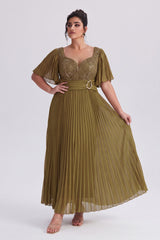 Curveins Plus Size Batwing Sleeve Sequin Panelled Ruched Waist Elegant Maxi Dress