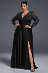 Curveins Plus Size Elegant V-Neck Sequin Maxi Dress