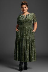 Curveins Plus Size Velvet V-Neck Ruched Dress