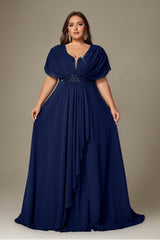 Curveins Plus Size V-Neck Short Sleeve Asymmetrical A-Line Maxi Dress