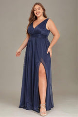 Curveins Plus Size V-Neck Sleeveless Split Hem Maxi Dress
