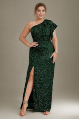 Curveins Plus Size Sequin One Shoulder Formal Dress