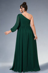 Curveins Plus Size Asymmetric One-Shoulder Ruffled Long Dress