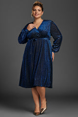 Curveins Plus Size Leopard Velvet Wrap Midi Dress