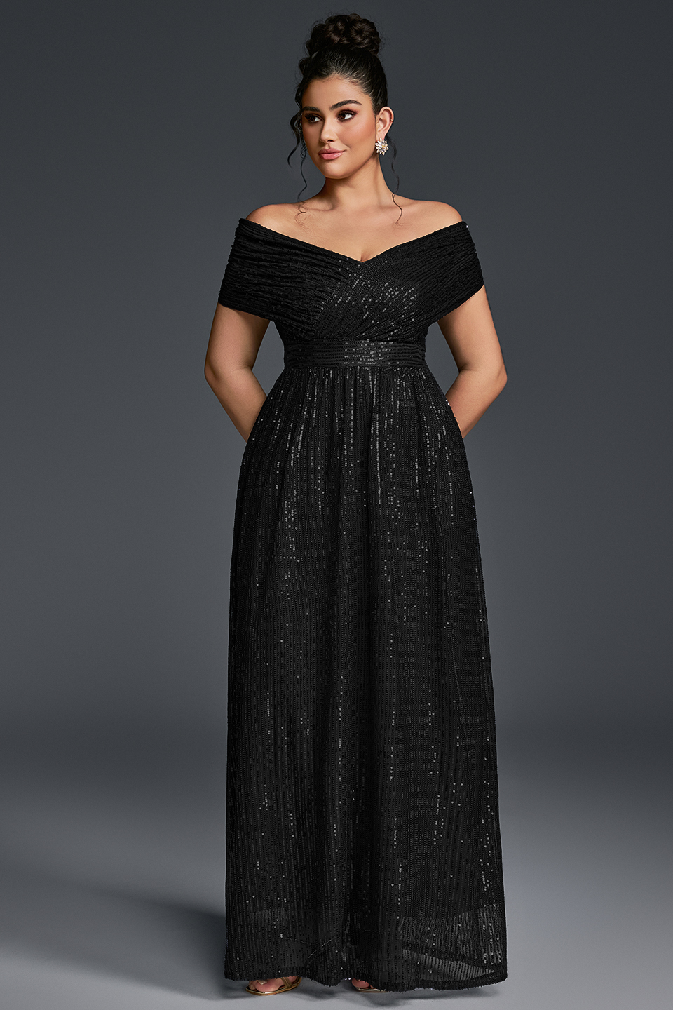Curveins Plus Size V-Neck Sequin Maxi Dress
